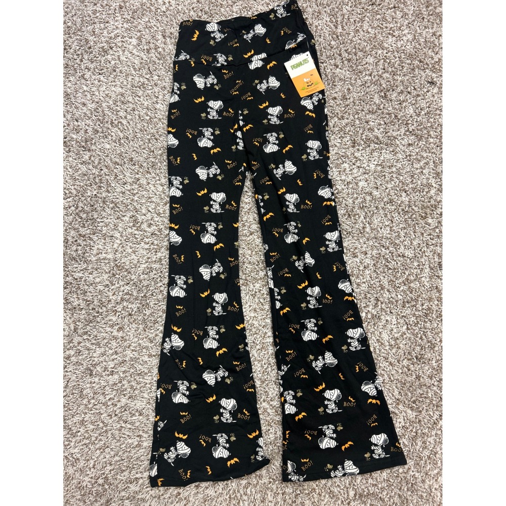 Peanuts Snoopy Halloween Mummy Flare Pants Black Orange Kids Small NWT